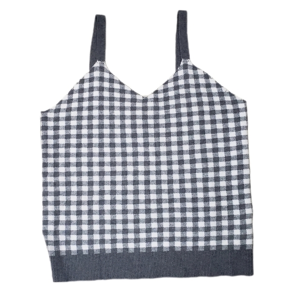 Molly & Isadora Knit Tank Top Grey & White Gingham Print Size 2X - Picture 2 of 6